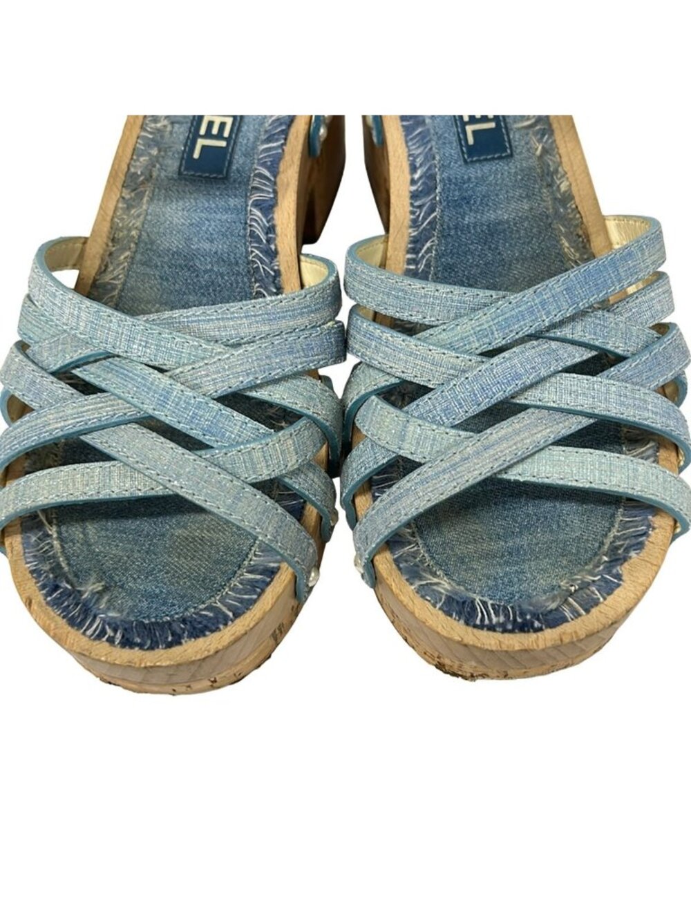 Chanel Sandals 39c Light Blue Gold Lame Leather - Picture 10 of 10